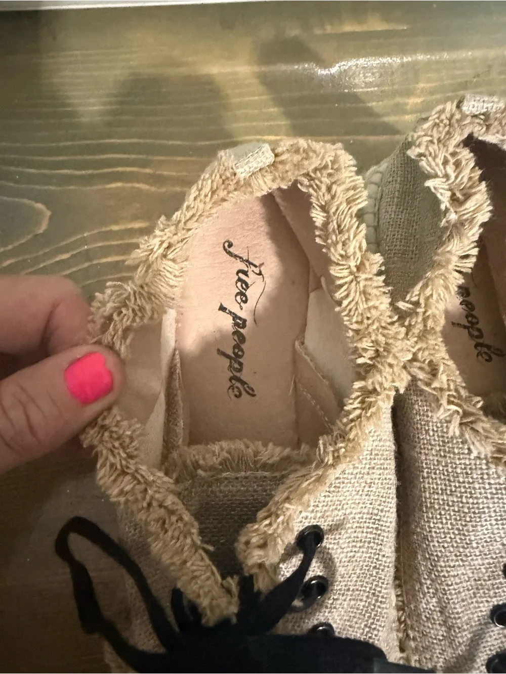 Free People Topanga Espadrille Sneakers Beige Black Jute Burlap Size 37 US 7